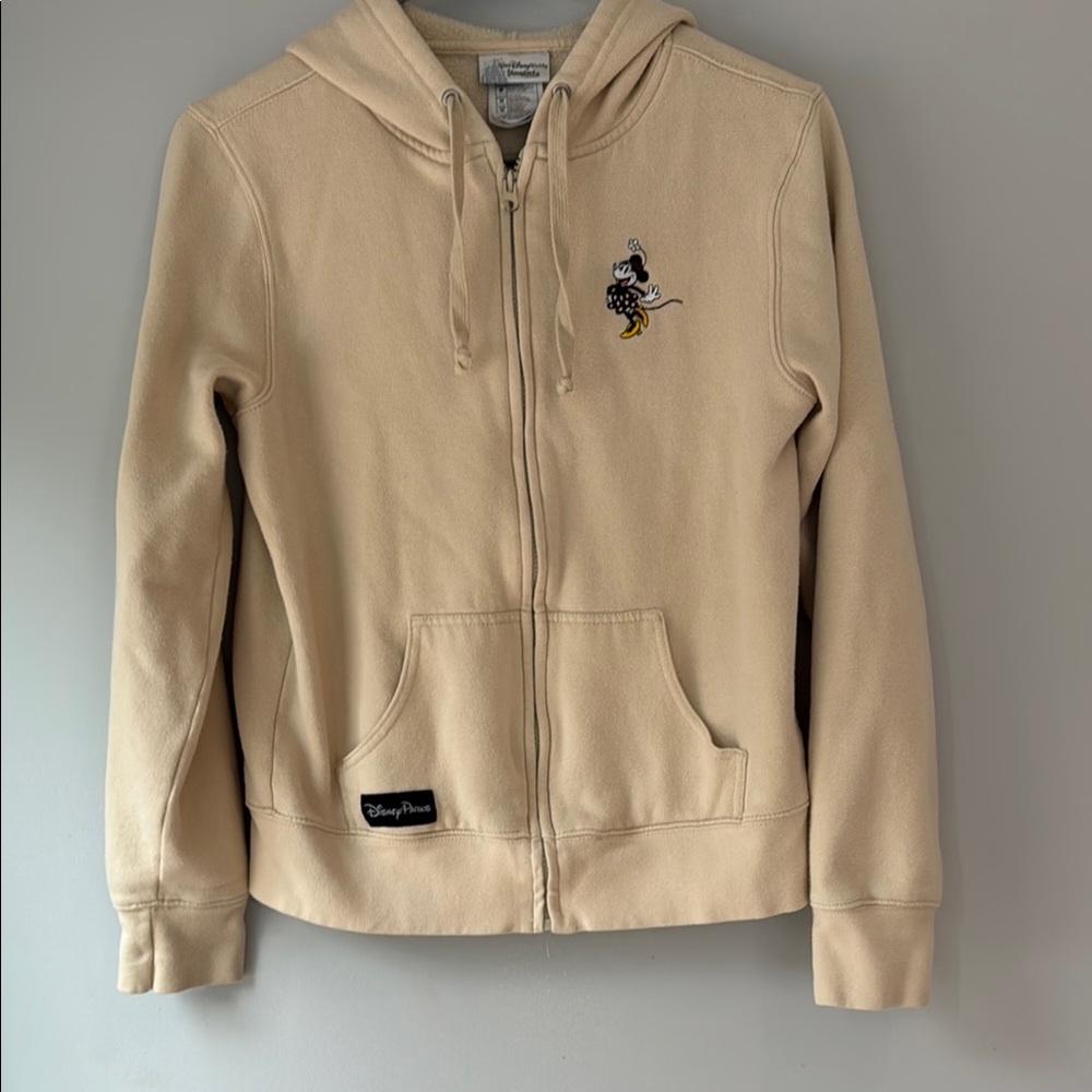 Disney Parks Exclusive Beige Full Zip Jacket Hoodie Embroidered Minnie Mouse Y2K
